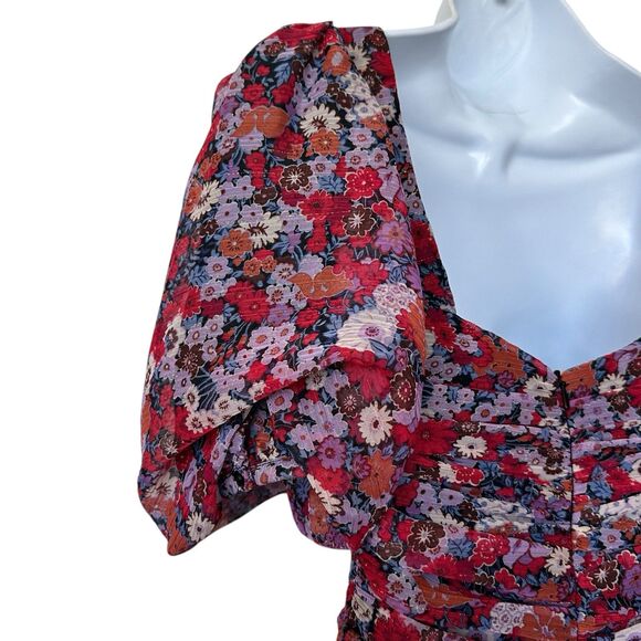 Zara XS Floral Print Puff Sleeve Ruched coquette feminine Mini Dress Blogger Fav - Picture 9 of 15